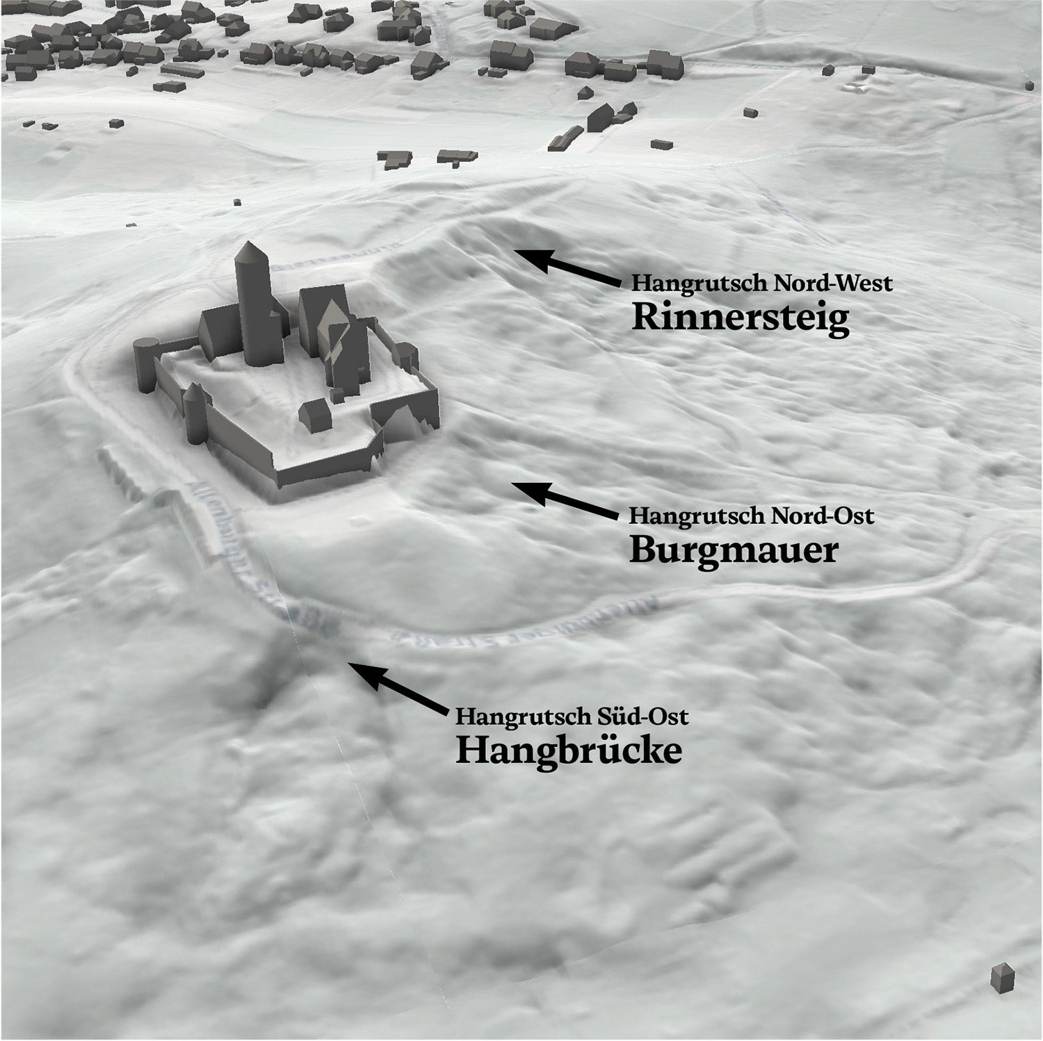 Der Burgberg der Altenburg: Geologie und Hangrutsche, historische Ansicht der Altenburg